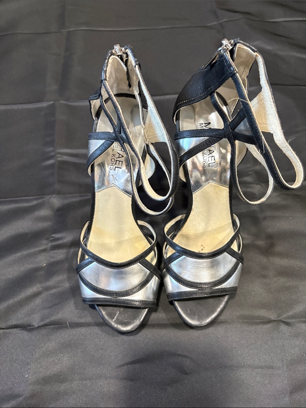 Michael Kors Black and Silver Strappy Heel Sandals